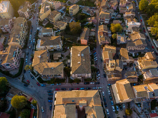 Drone Panoramic view of Kerkyra, capital of Corfu island, Greece