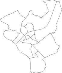 White flat blank vector administrative map of ZWOLLE, NETHERLANDS with black border lines of its districts