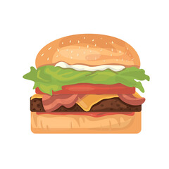 Big burger with sesame. Street food.