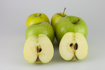 Fresh ripe green apple on white background