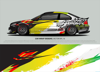 Car wrap decal design vector. abstract Graphic background kit designs for vehicle, race car, rally, livery, sport car