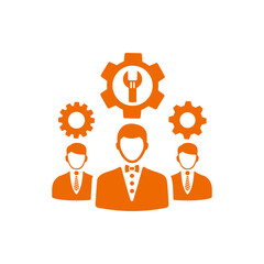 Expert, specialist, support team icon. Orange vector sketch.