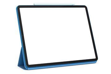 Computer tablet with cover case isolated on white background.