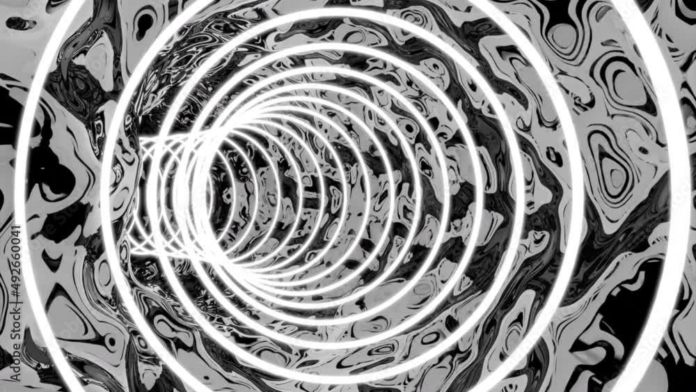 Poster abstract spreading signal rings creating tunnel effect, seamless loop. design. concept of a signal t