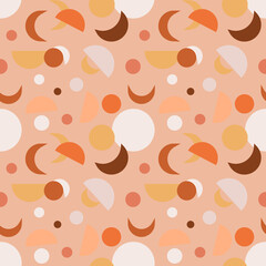 Circle and semicircle seamless pattern. Beige boho with moon phases. Elegant style. Vector stock illustration