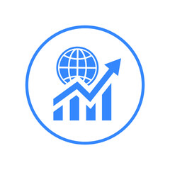 Global market, report icon. Blue vector sketch.