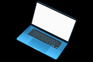 Realistic aluminum laptop with empty white screen isolated on black background.