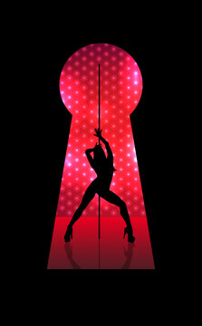 illustration of a sexy young woman dancing striptease through a lock