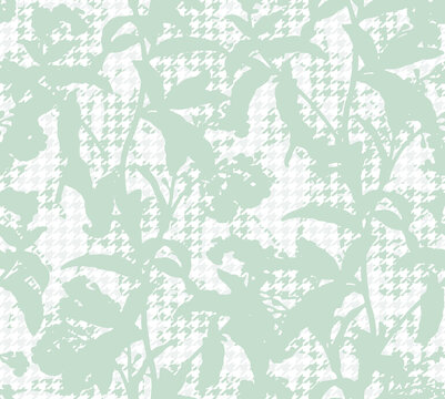 Artistic earth color. Vector seamless pattern. Flower texture with houndstooth background  pattern floral background for fashion printsTextile print for duvet cover, jacket