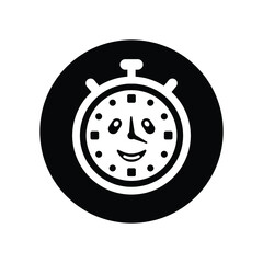 Happy, time, hour, smile icon. Black vector design.
