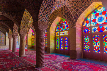 Fototapeta na wymiar SHIRAZ, IRAN - JULY 8, 2019: Nasir al Mulk Mosque in Shiraz, Iran
