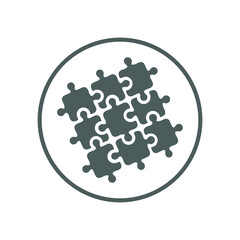 Matching, puzzle, solution icon. Gray vector sketch.