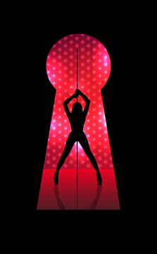 illustration of a sexy young woman dancing striptease through a lock