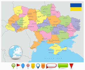 Ukraine map and 3D glossy icons