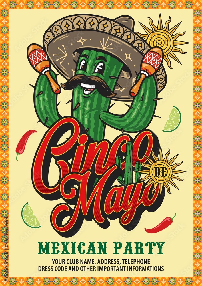 Poster Cinco de Mayo party banner with cactus