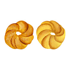 Watercolor hand drawn Italian traditional pastries.