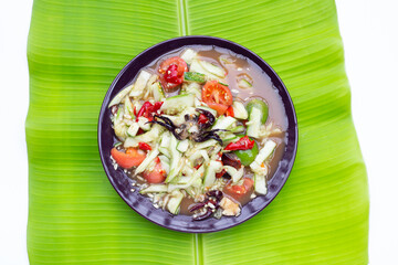 Spicy cucumber salad in plate