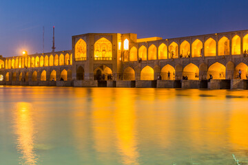 Evening view of Khaju bridge in Isfahan, Iran
