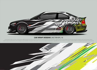 Fototapeta premium Car wrap decal design vector. abstract Graphic background kit designs for vehicle, race car, rally, livery, sport car