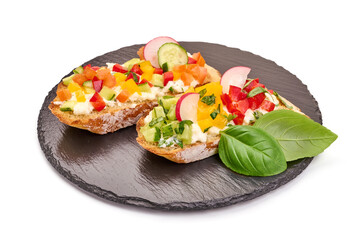 Traditional Bruschetta, isolated on white background. High resolution image.