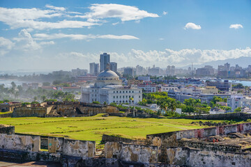 Old San Juan, Puerto Rico, USA: View of El Capitolio de Puerto Rico (Capitol Hill), from Fort San...