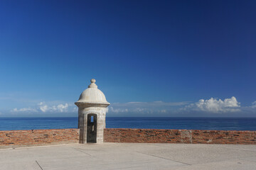 Old San Juan, Puerto Rico, USA: A sentry box at Fort San Cristobal, also known as Castillo San...