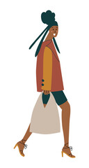 Beautiful caucasian woman in stylish outfit.