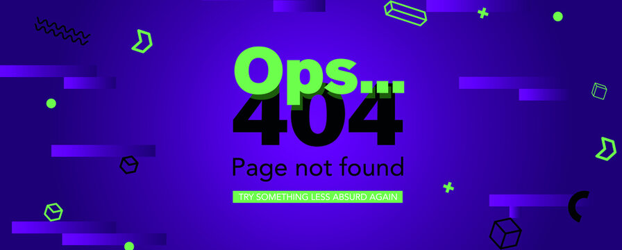 404 error page. Website not found page. Distorted image for web banner