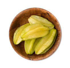 Starfruits in a bowl isolated over white background