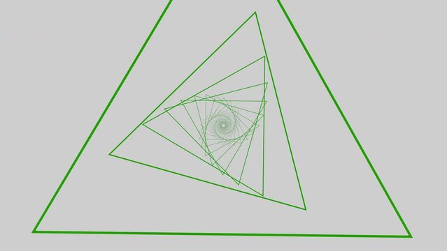 Beautiful abstract triangle tunnel with golden ratio, seamless loop. Design. Flying and rotating silhouettes of triangles.