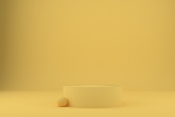 Fototapeta na wymiar Product podium with yellow ball sphere on pastel yellow background.