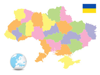 Ukraine administrative map isolated on white. No text