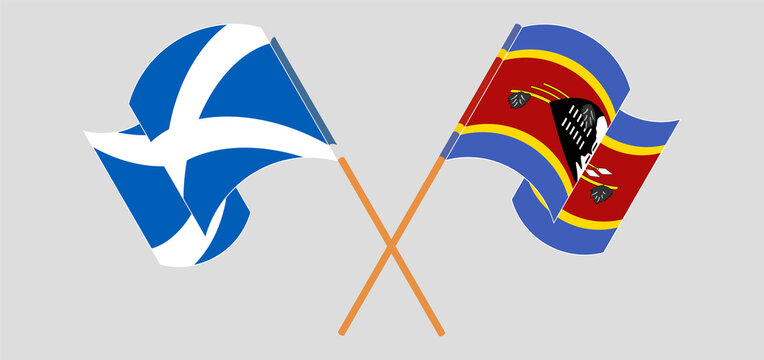 Crossed and waving flags of Scotland and Eswatini