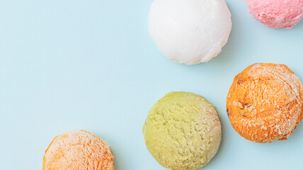 Set of natural  ice cream balls . Minimal concept 