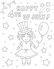 happy 4th of july coloring page for kids. you can print it on standard 8.5x11 inch paper - obrazy, fototapety, plakaty
