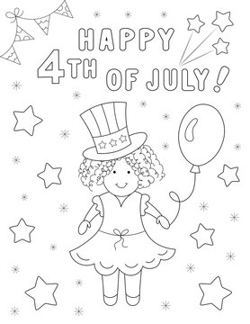 Happy 4th Of July Coloring Page For Kids. You Can Print It On Standard 8.5x11 Inch Paper