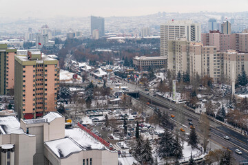 Ankara, Turkey-Janury 25 2022: Panoramic Ankara view with Ismet Inonu Boulevard in winter