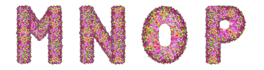 Letters M, N, O, P made from a donut