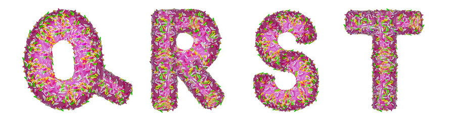 Letters Q, R, S, T made from a donut