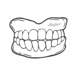 Dentures Icon Silhouette Illustration. Dentist Prosthesis Teeth Vector Graphic Pictogram Symbol Clip Art. Doodle Sketch Black Sign.