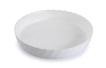 round ceramic baking dish, isolated on white background
