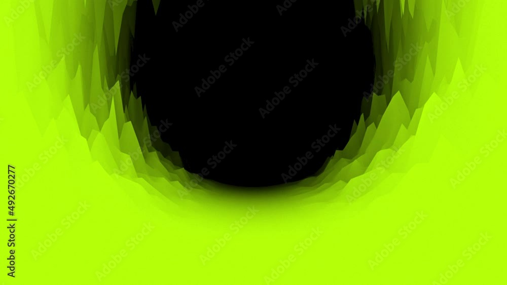 Poster curved moving surface with relief. animation. 3d surface twisted into ring on black background. dist