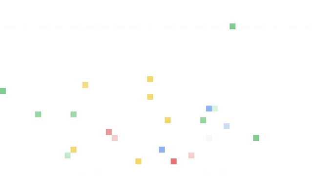 Pixelate colourful falling confetti down on white background, 4K greeting animation