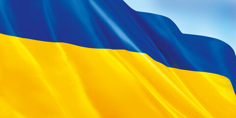 The national Ukrainian flag is superimposed on a background of blue and yellow colors. Ukraine's Independence Day. 