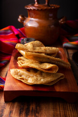 Quesadillas Doradas. Fried quesadillas made with corn tortillas, they can be filled with any dish or ingredient, such as meat, potato or fish such as marlin or tuna, popular during the Lenten season.