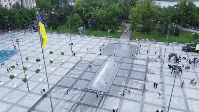 Soborna square Миколаїв Mykolaiv Ukraine cityscape flag of Ukraine 