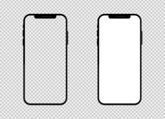 Templates of blank vector phone. Mobile phone technology illustration for business. Smartphone display, screen frame. Smart mobile device icons isolated.Design of realistic transparent black telephone