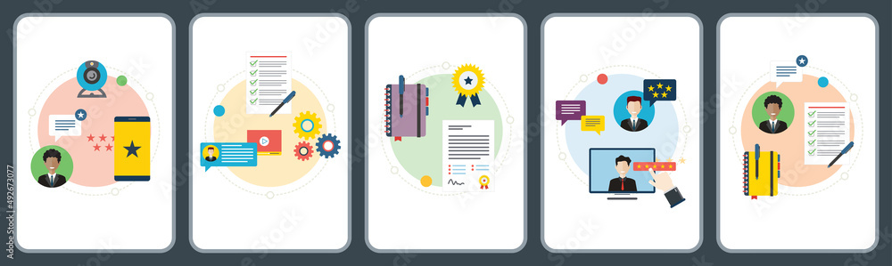 Poster concepts online review, feedback customer, contract service and rating service. internet website ban
