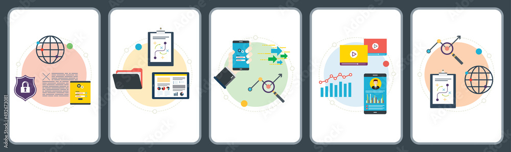 Poster concepts of security analysis, project management, performance analysis and application development.