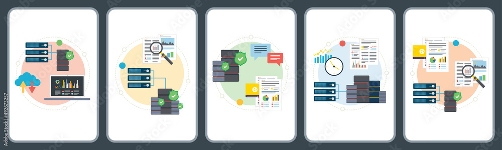 Poster cloud computing, data mining and data center icons.